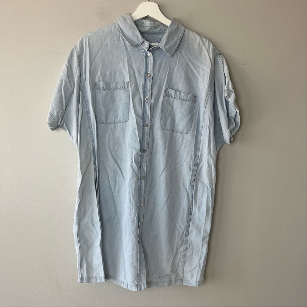 NWT Dylan Gray Button Down Light Blue Short Sleeve Mini Shirt Dress Medium